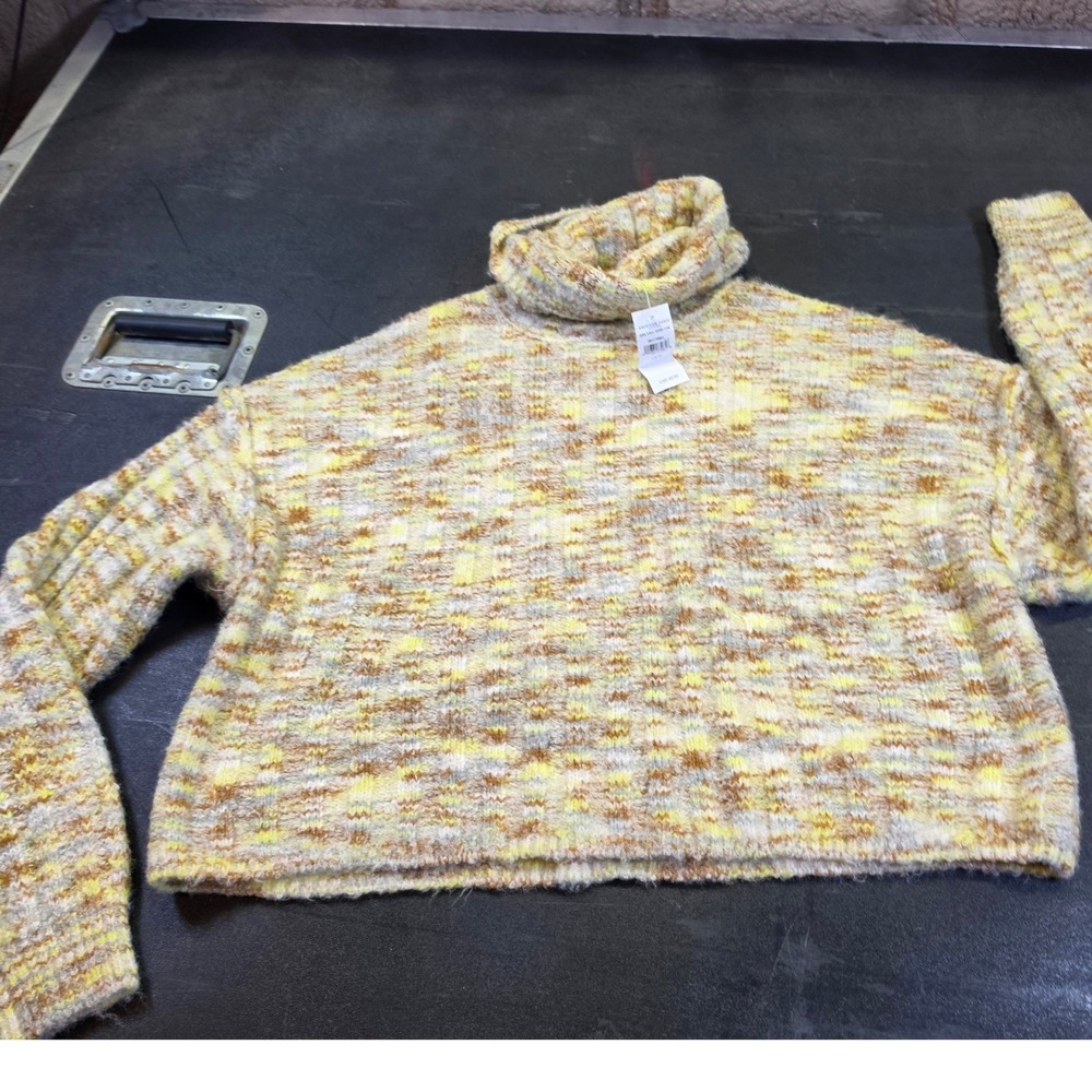 American Eagle Outfitters Yellow Space Dye Boucle Turtleneck Sweater Boho Medium